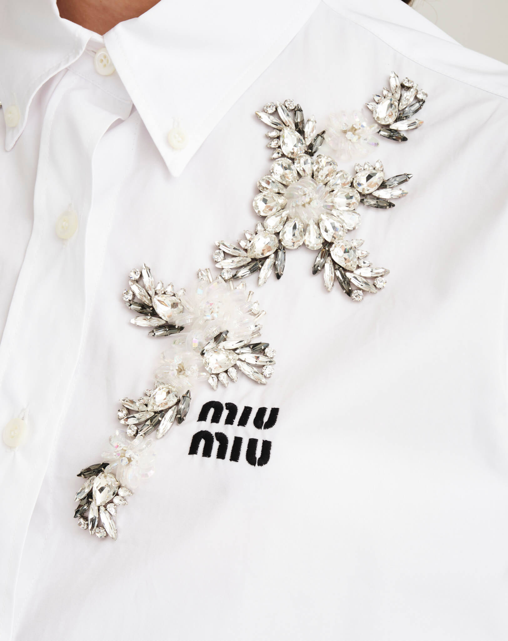 Miu Miu - Cropped Rhinestoned Cotton Shirt 38